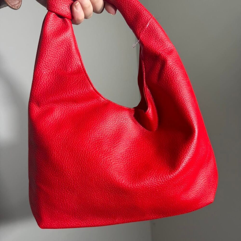 Shiseido Red leather Small Hobo bag embossed logo, NWOT Lightweight Shoulder bag - Picture 4 of 6
